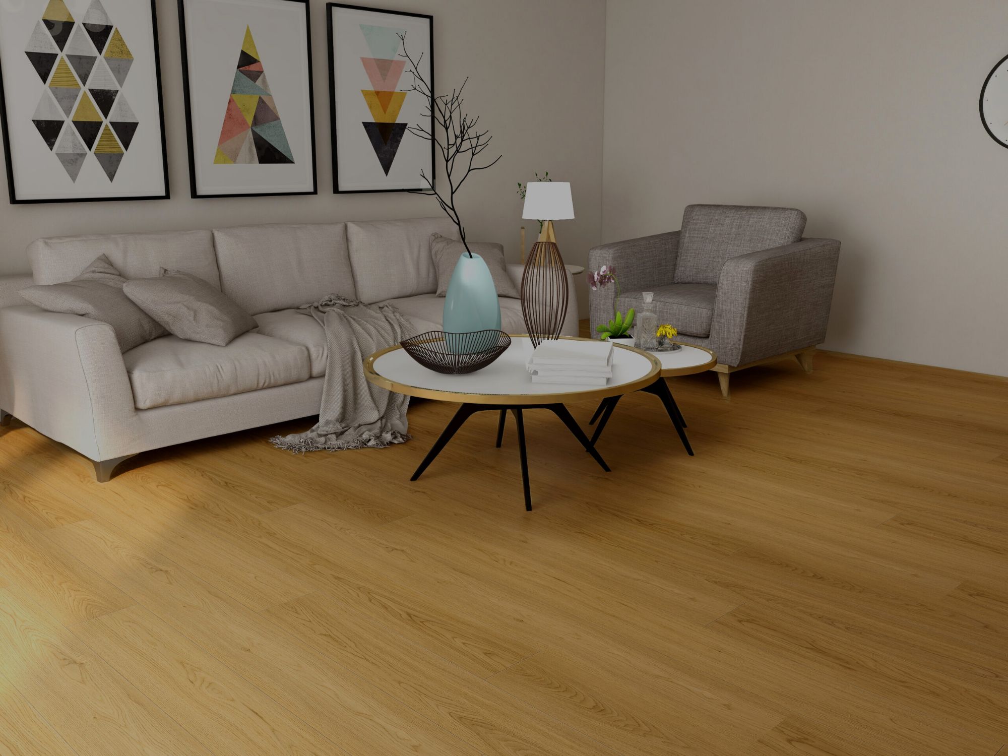 American Oak hybrid flooring shown in a room setting